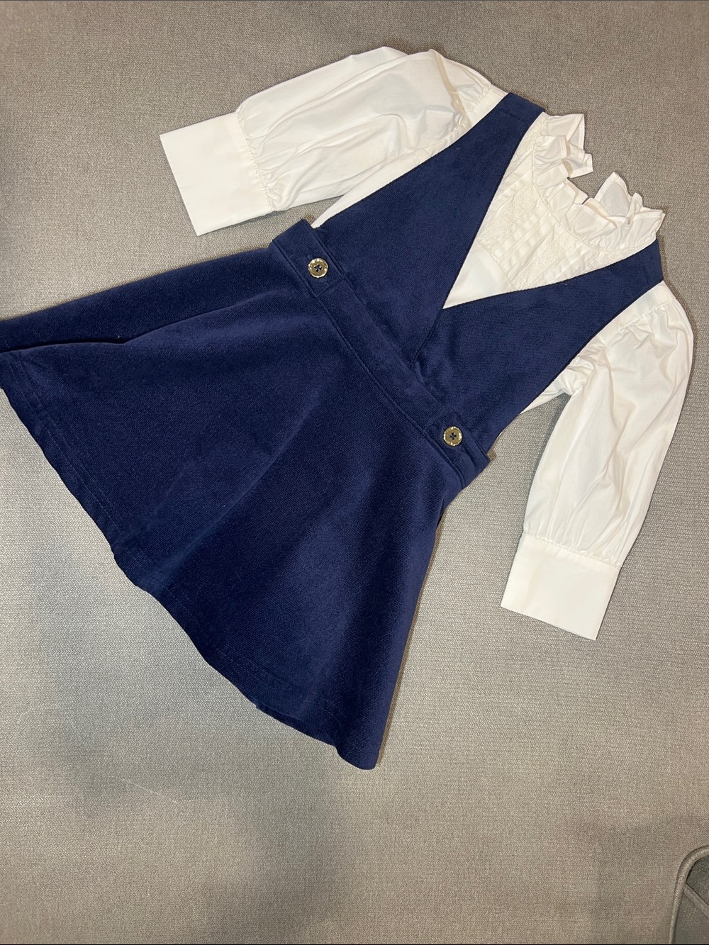 Janie and Jack Navy Pinafore Dress with White Blouse Set